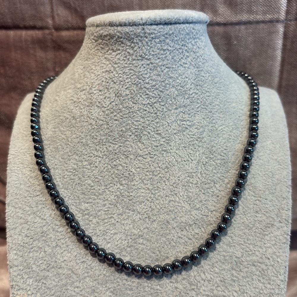 Dainty Minimalist 16” Hematite Necklace Barrel Closure